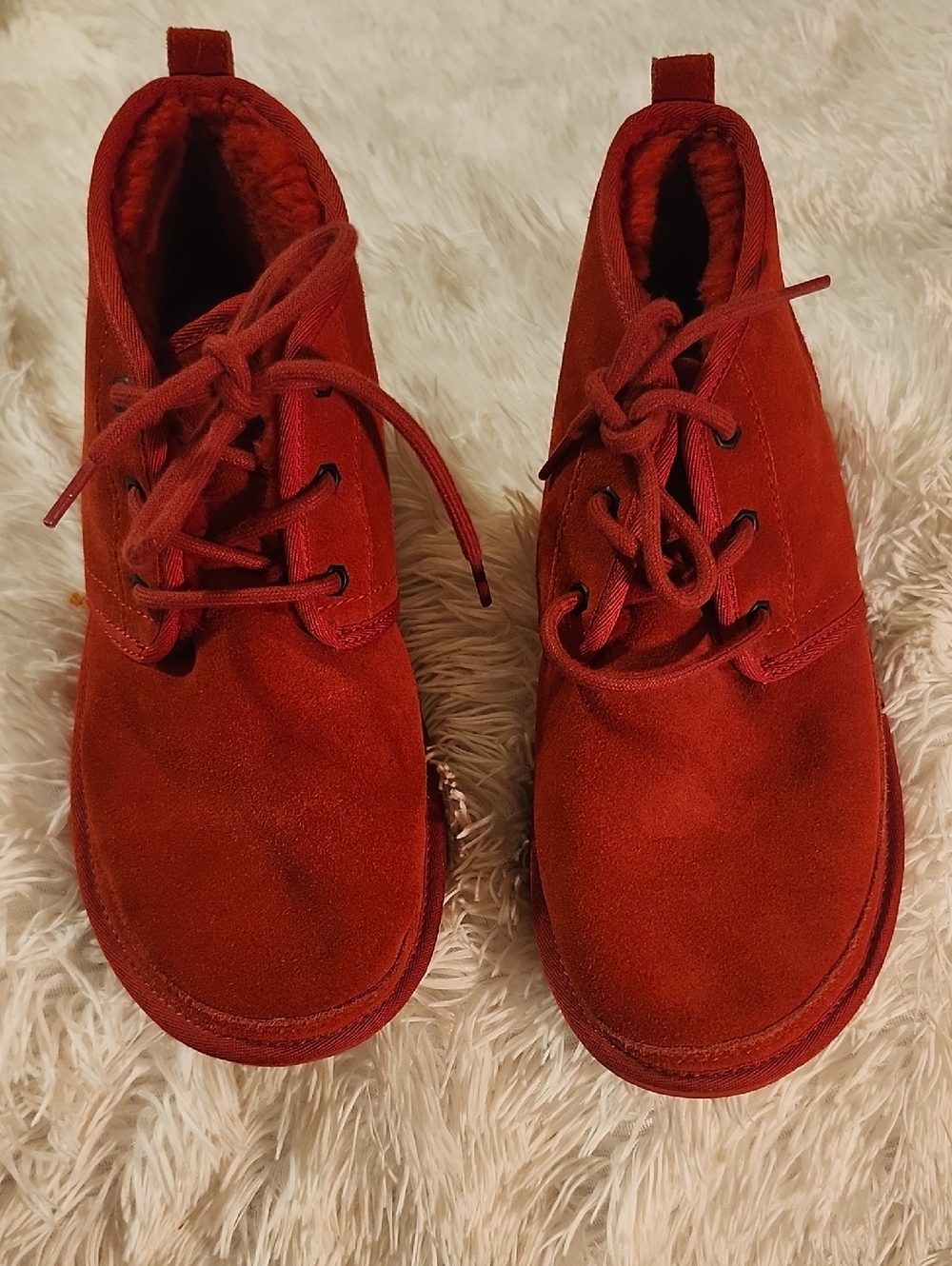 UGG Neumel Samba Red Suede Lace-Up Ankle Boots Size 9